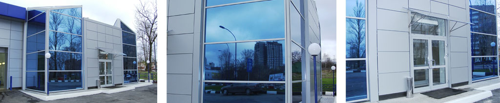 Остекление фасадов магазинов большими стеклопакетами Истра